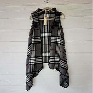 Quagga Plaid Hooded Poncho